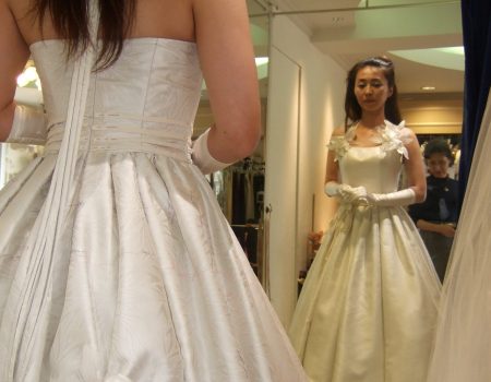 ダリア柄の博多織ウェディングドレス・・・！